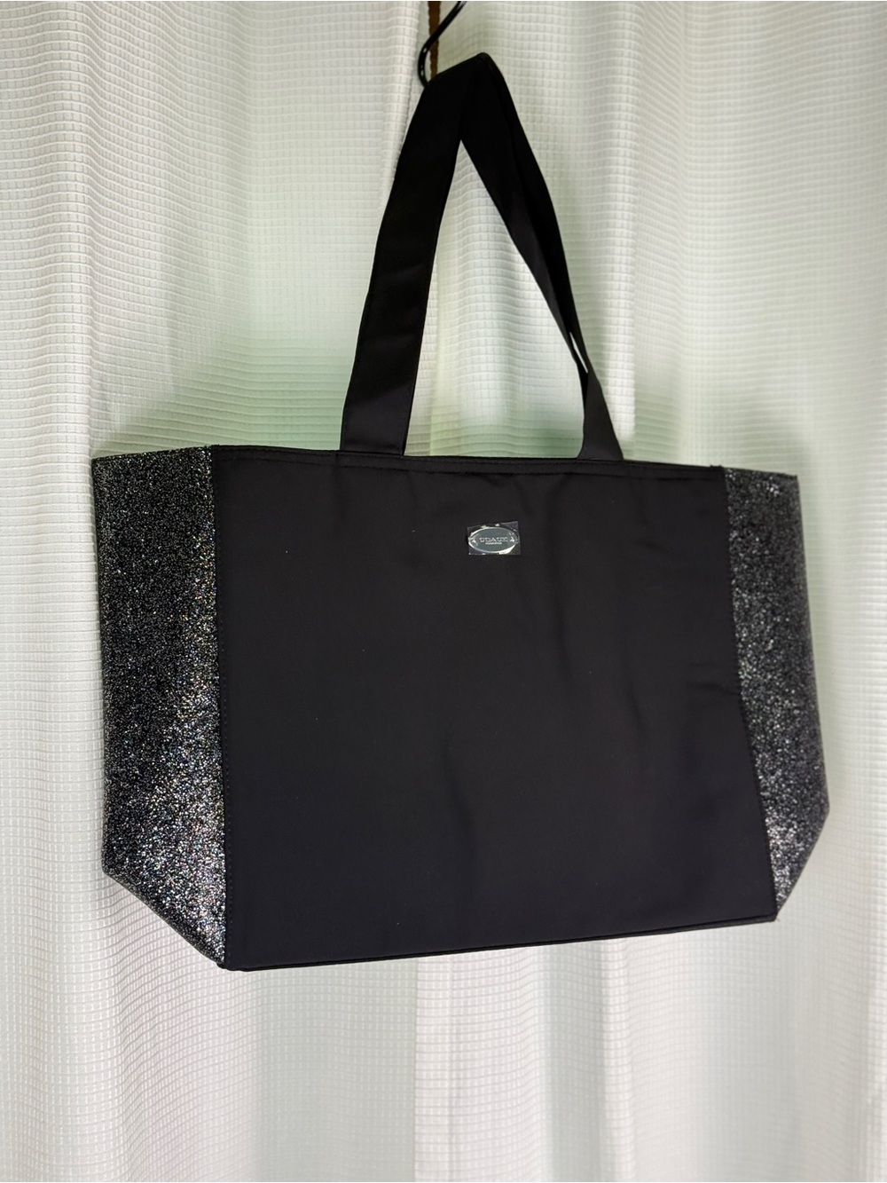 NWOT Coach Parfums Black Canvas & Silver Glitter Large Tote Bag